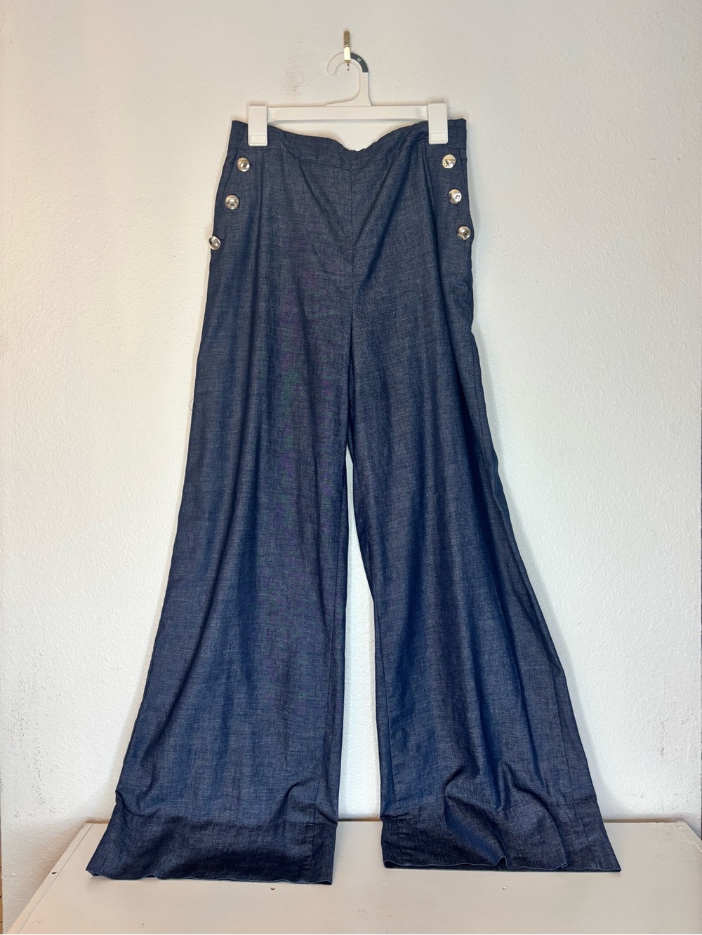 Zara Dark Navy Wide-Leg High-Waist Pants with Side Buttons